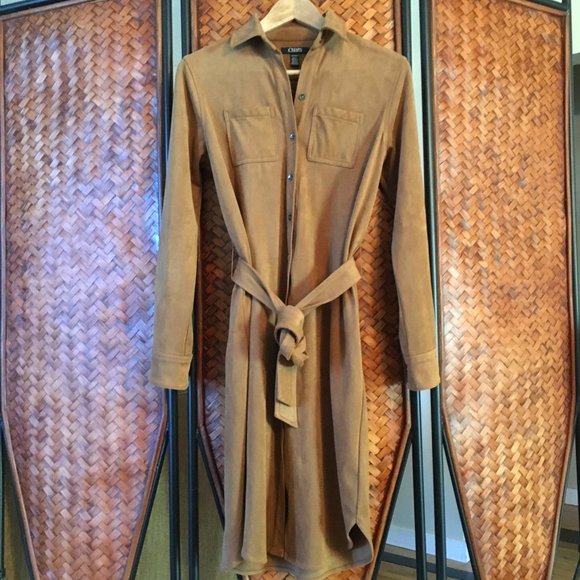 Chaps Soft Faux Suede Equestrian Button Down Dress - Picture 6 of 16